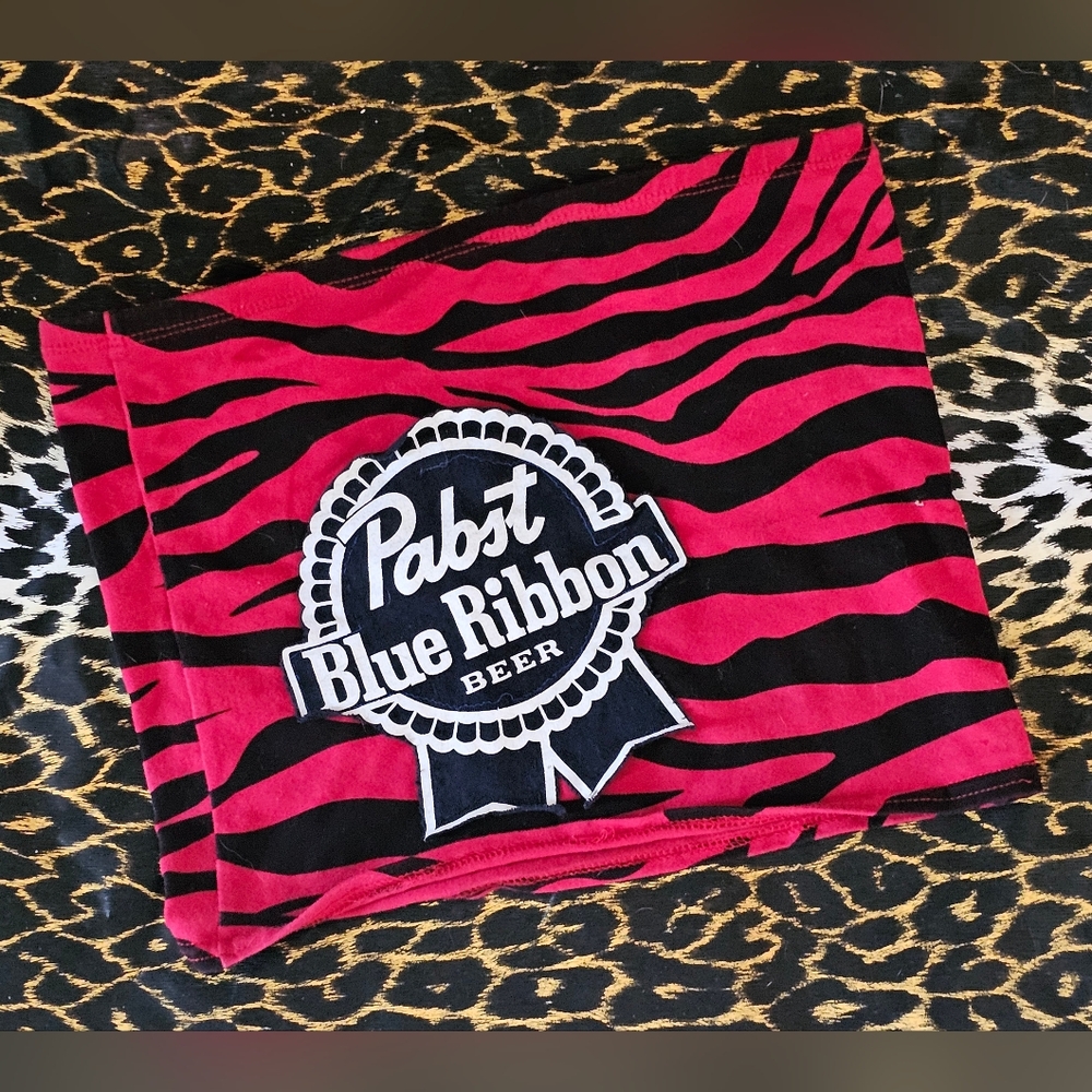 Y2K Zebra Print PBR Pabst Blue Ribbon Tube top